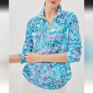 Lilly Pulitzer North Carolina Skipper Popover Quarter Zip Top Size Large UPF 50+